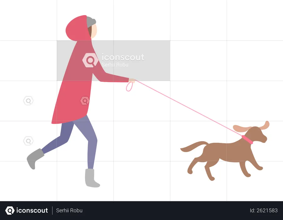 Girl running with dog  Illustration