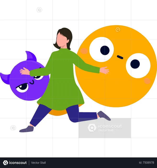 Girl running with emoji  Illustration