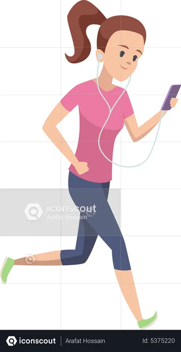 Girl running with gadgets  Illustration