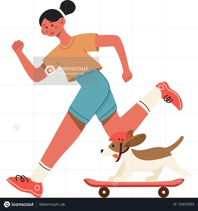 Girl running with pet dog  Illustration