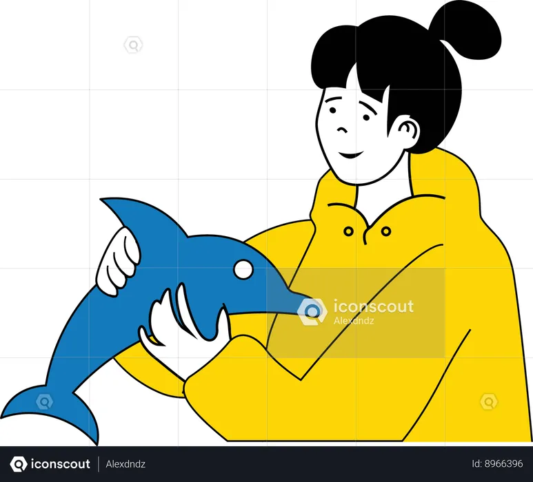 Girl saves aquatic life  Illustration