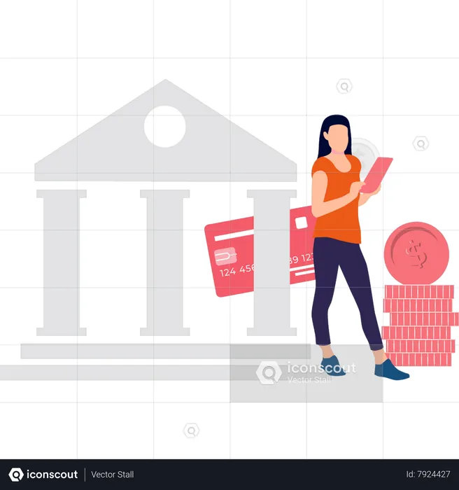 Girl saving money in bank  Illustration