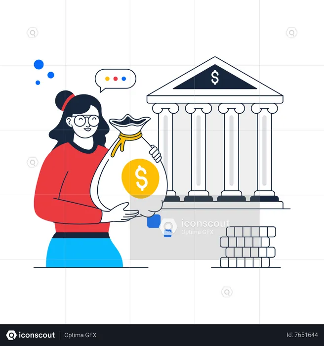 Girl saving money in Financial Institute  Illustration
