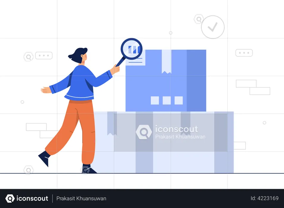 Girl scanning Delivery package barcode  Illustration