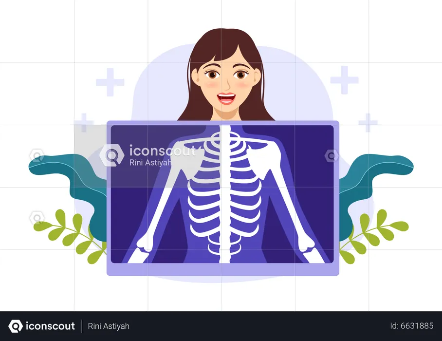 Girl scanning x-ray report  Illustration