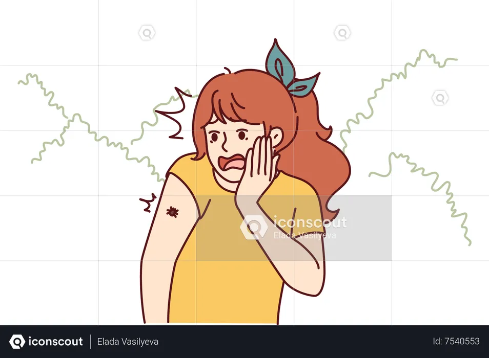 Girl scared to see spider on her hand  Illustration