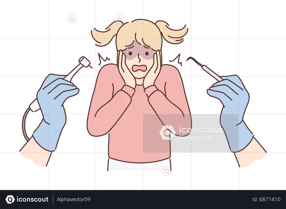 Girl scary for dentist treatment  Illustration