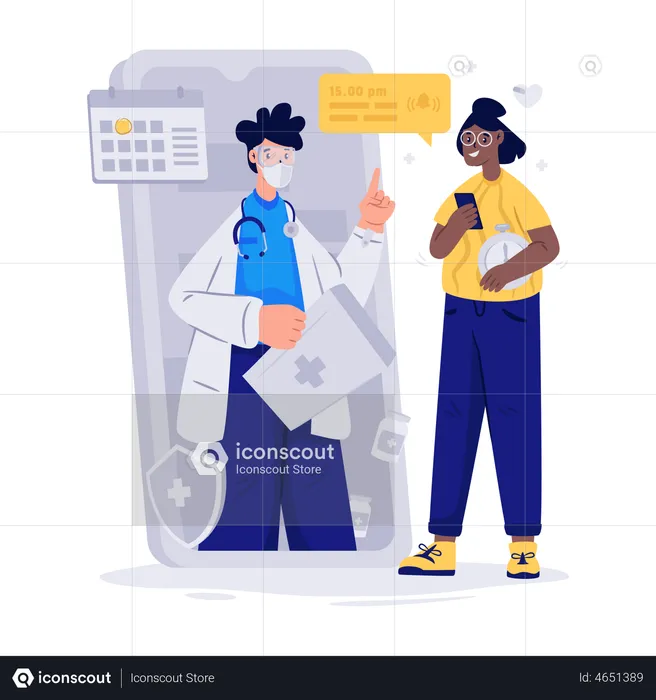 Girl scheduling doctors appointment online  Illustration