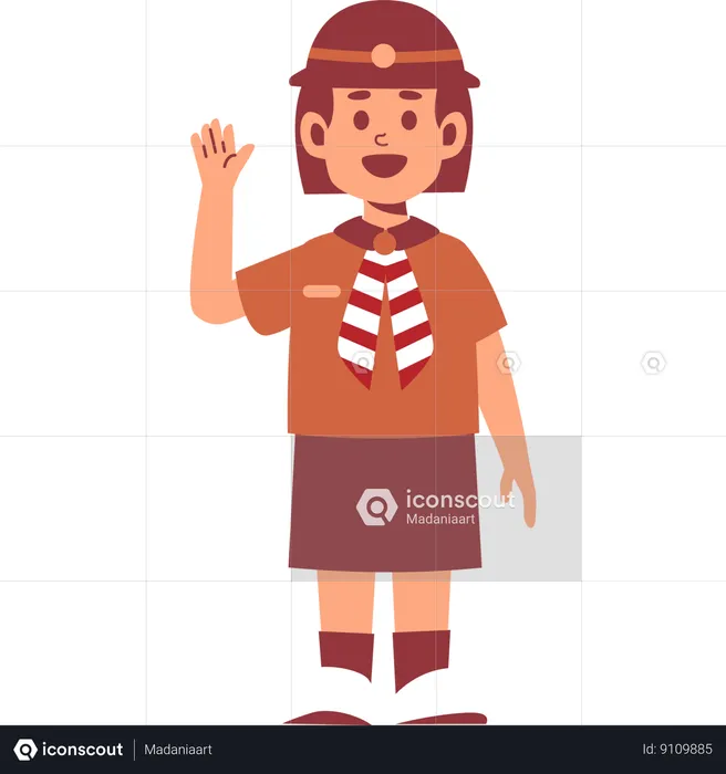 Girl Scout waving hand  Illustration