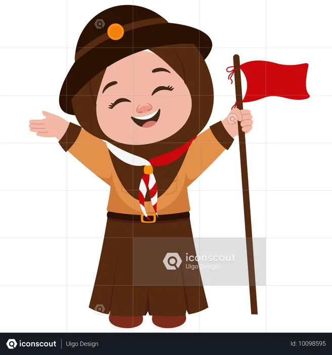 Girl Scout With Flag  Illustration