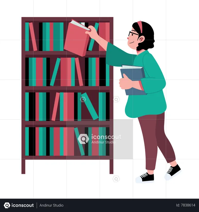 Girl Search Book at Bookshelf  Illustration