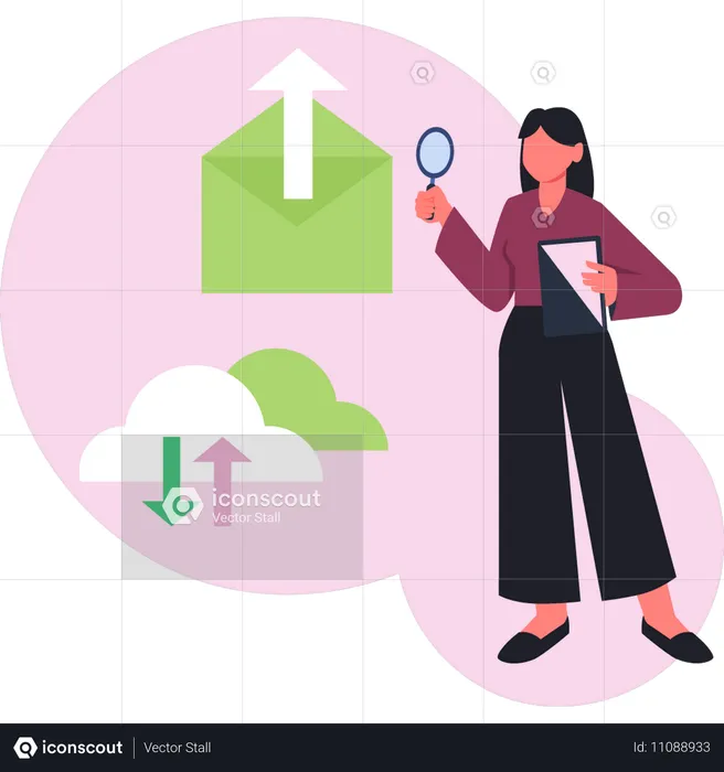 Girl searching cloud data  Illustration