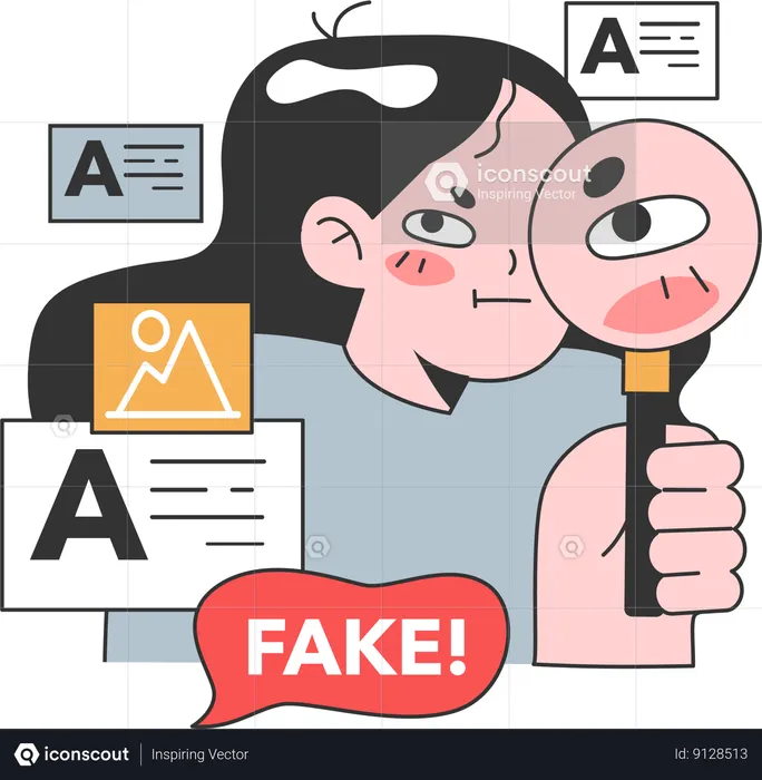 Girl searching fake news  Illustration