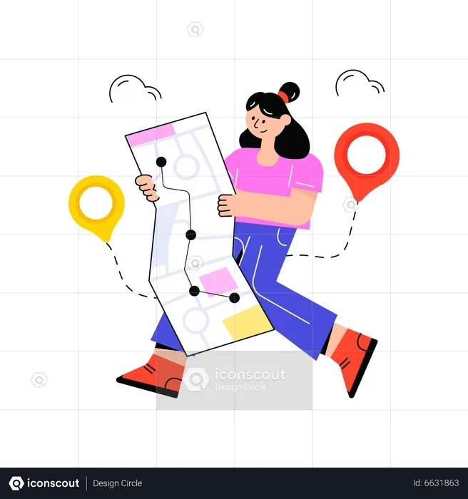Girl searching Map Navigation  Illustration