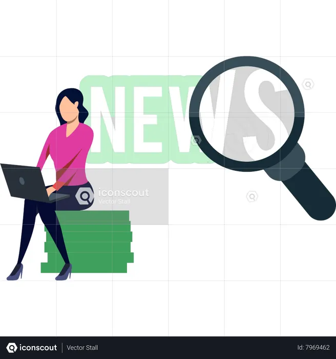 Girl searching news on laptop  Illustration