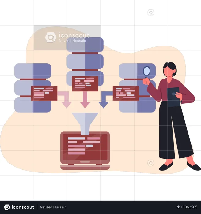 Girl searching transfer data  Illustration