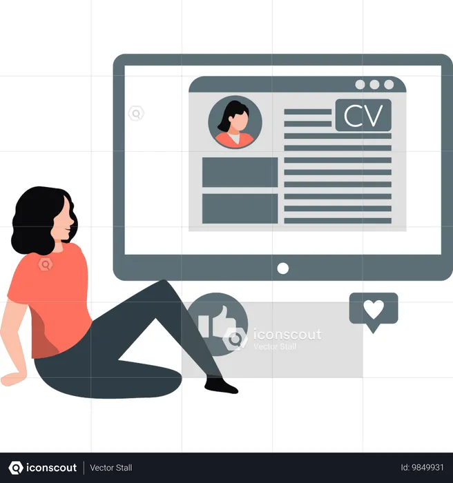 Girl seeing curriculum vitae  Illustration