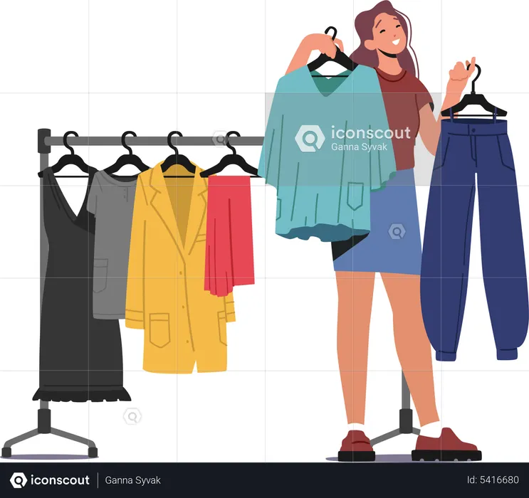 Girl selecting clothes at shopping mall  Illustration