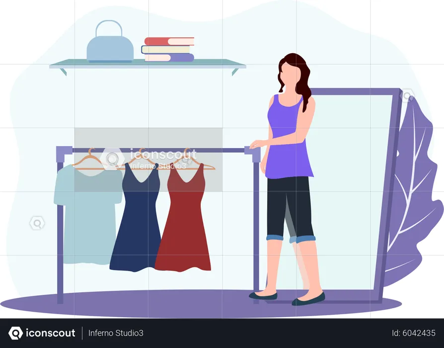 Girl selecting dress  Illustration