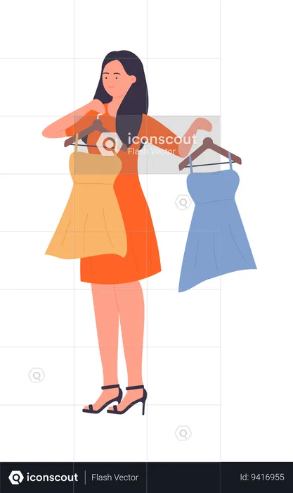 Girl selecting dress  Illustration