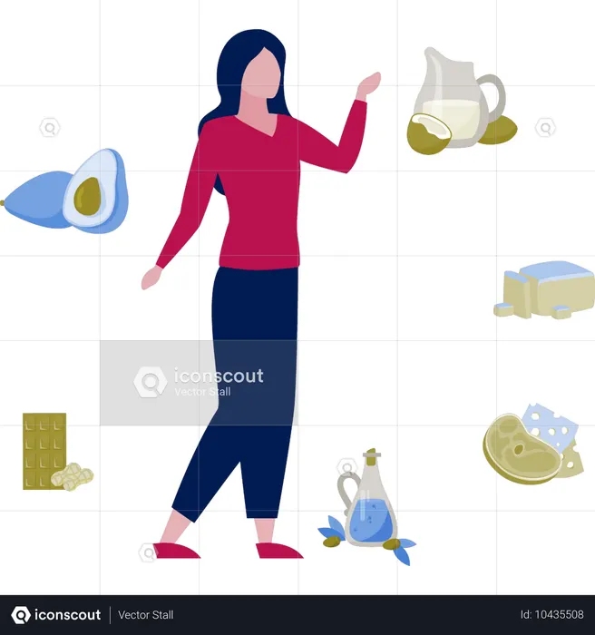 건강한 음식을 선택하는 소녀  일러스트레이션