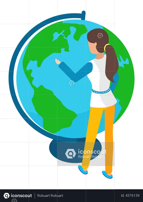 Girl selecting location on map to travel  Illustration