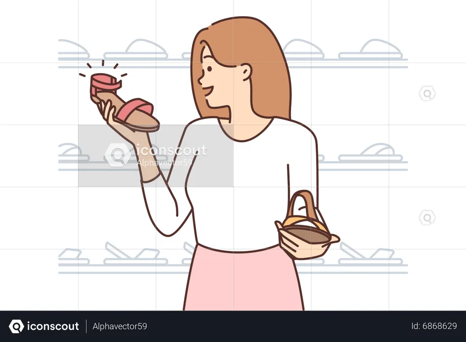 Girl selecting shoes  Illustration