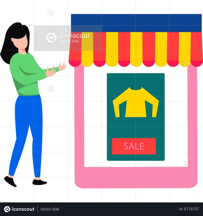Girl selling clothes online  Illustration