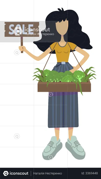 Girl selling fresh vegetables  Illustration