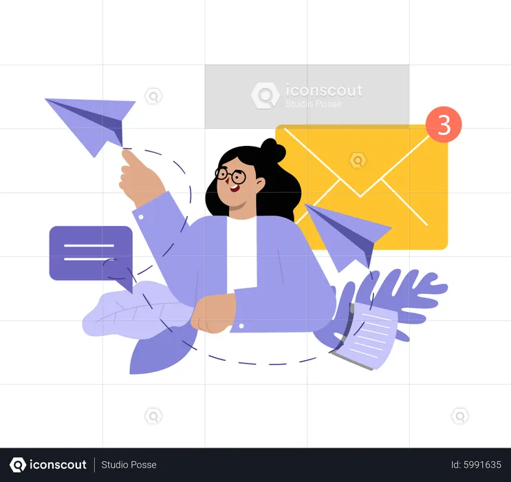 Girl sending email message  Illustration