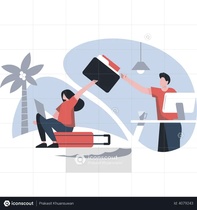 Girl sending file to manager  Illustration