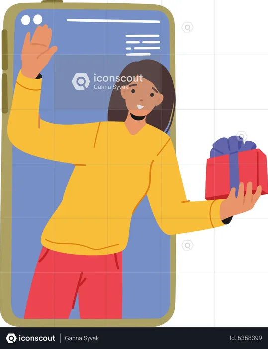 Girl sending gift online  Illustration