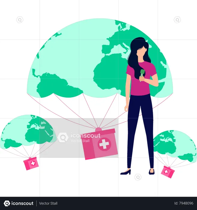 Girl sending global donations  Illustration