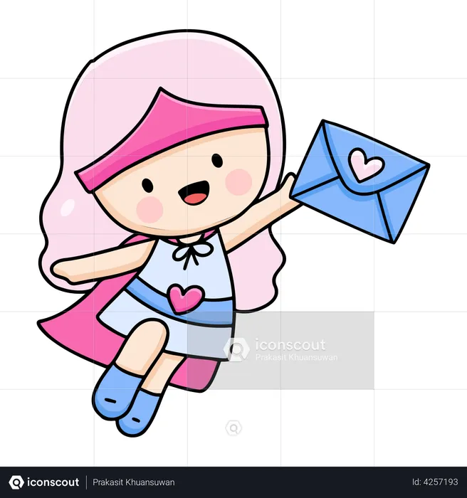 Girl Sending Love Mail  Illustration
