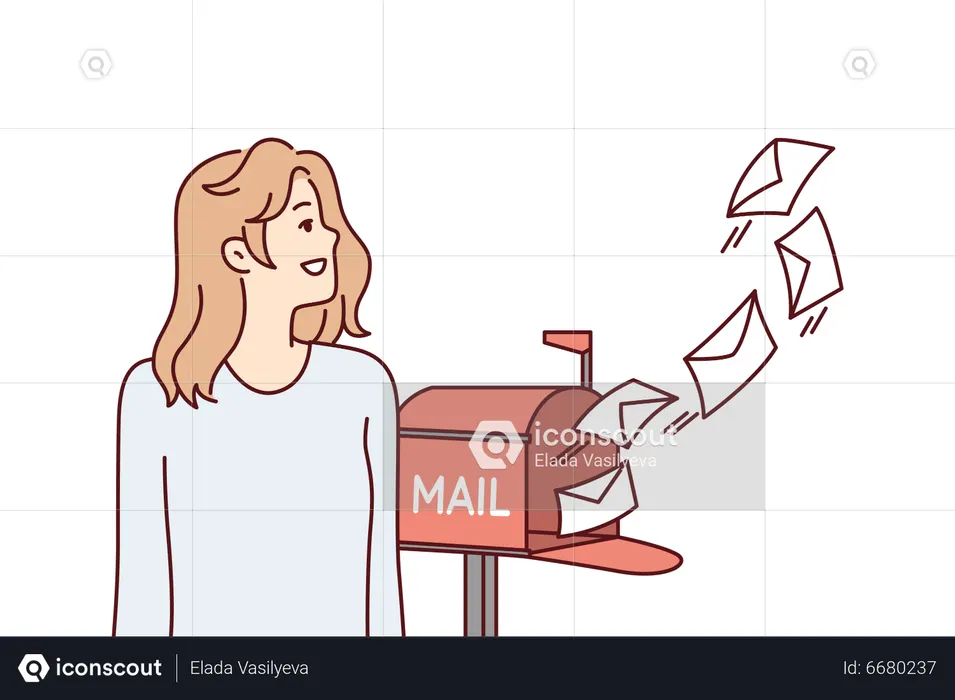 Girl sending mail from mail box  Illustration