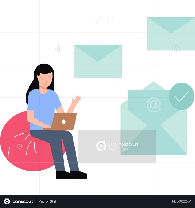 Girl sending mail on laptop  Illustration