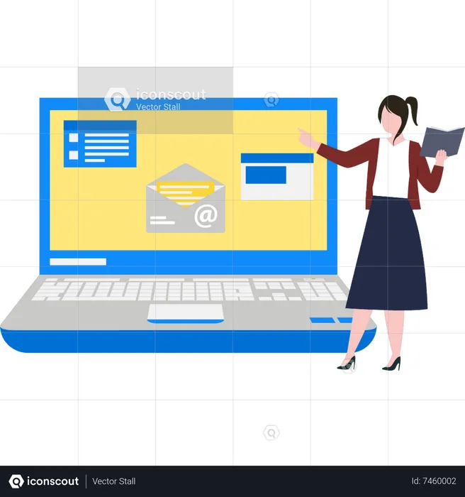 Girl sending mail online  Illustration