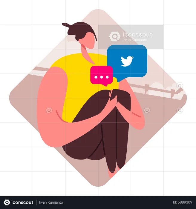 Girl sending messages on social media  Illustration