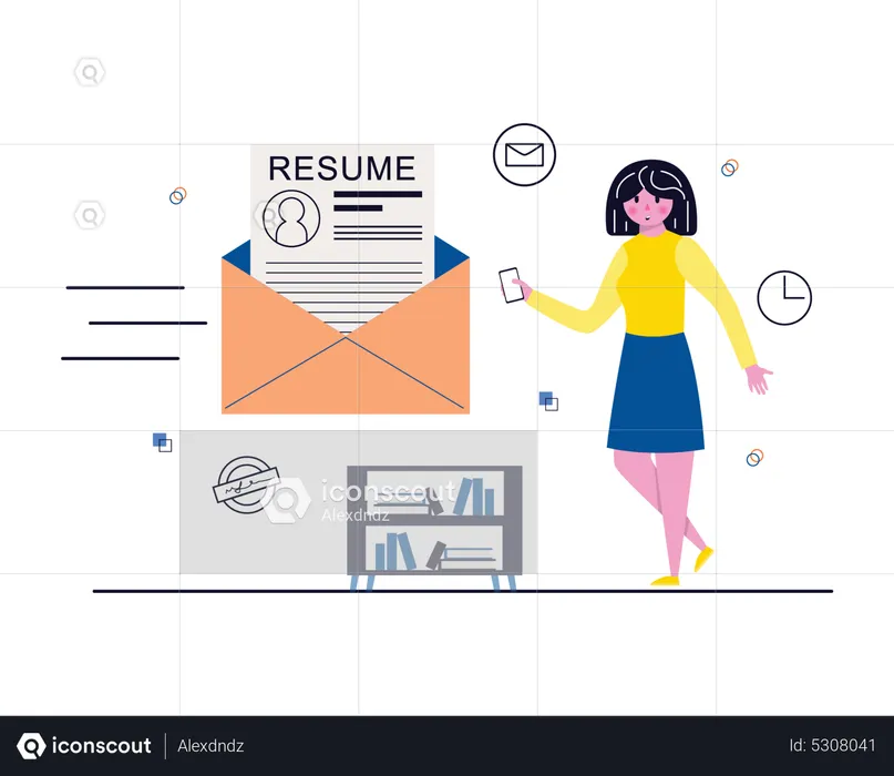 Girl sending resume on mail  Illustration