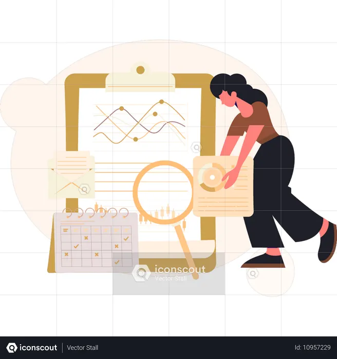 Girl setting analytic calendar  Illustration