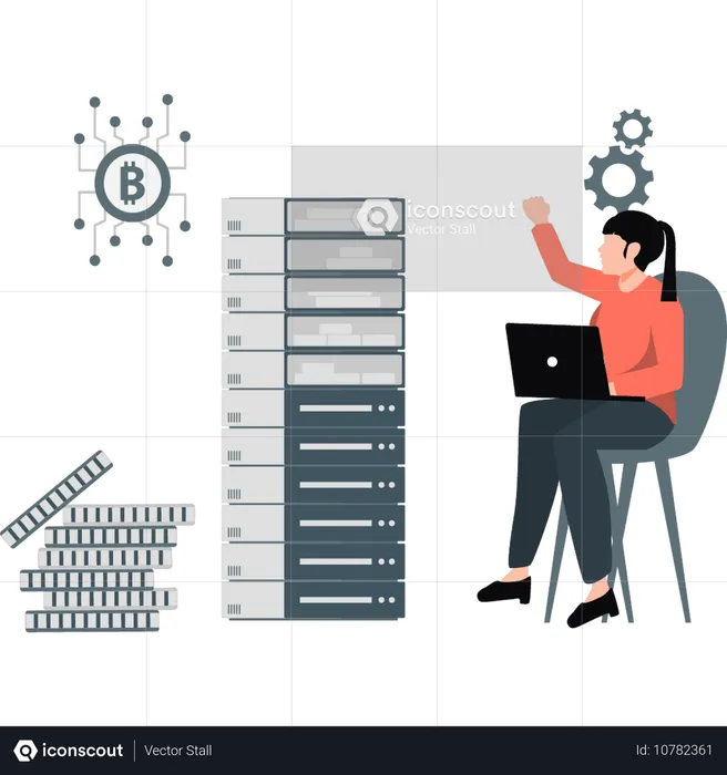 Girl setting bitcoin investment  Illustration