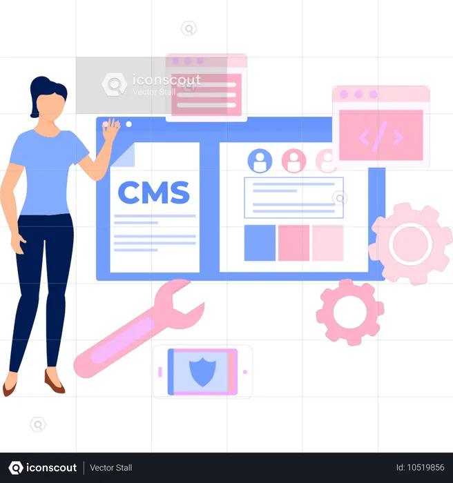 Girl setting computer programming app  Illustration
