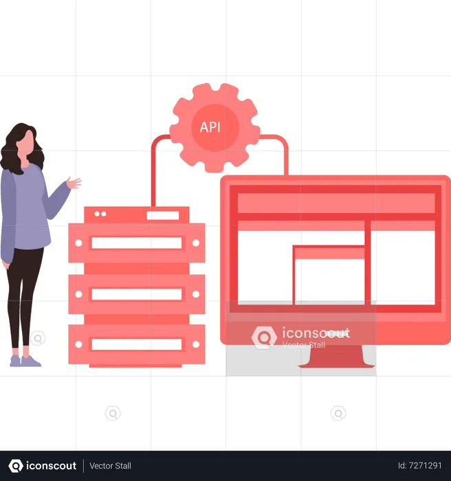 Girl setting up API server  Illustration