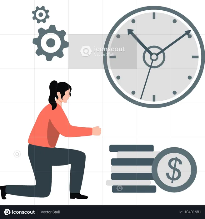 Girl setting work time  Illustration