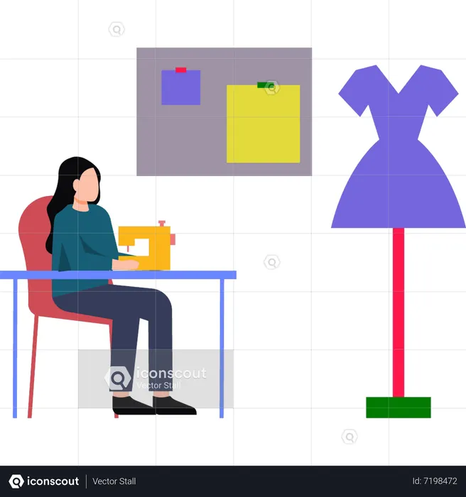 Girl sewing clothes  Illustration