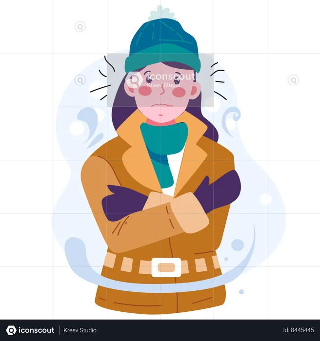 Girl shivering in cold  Illustration