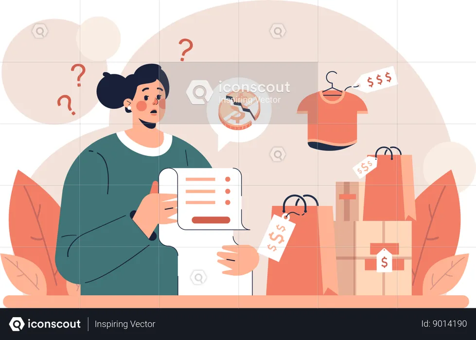 Girl shocked after watching shopping bill  Illustration