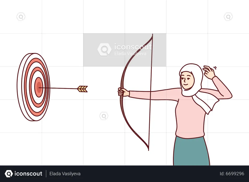 Girl shooting arrow on to target  Illustration