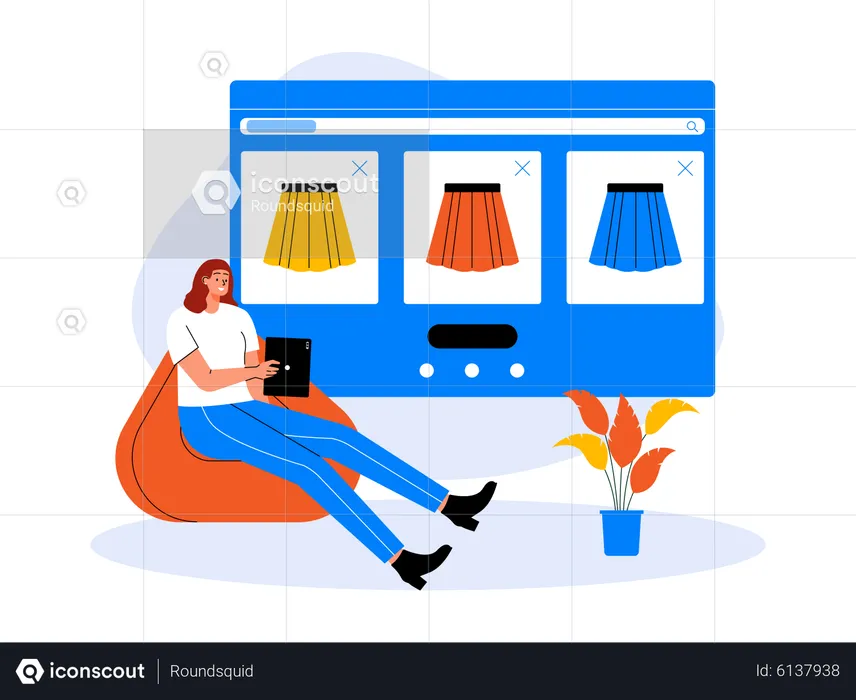 Girl shopping during cyber monday Discount  Illustration