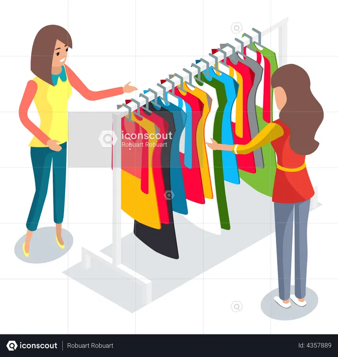 Girl shopping in clothing store  Illustration
